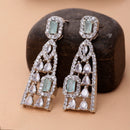 Rhodium-Plated Sea Green American Diamond studded Classic Drop Earrings