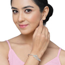 Rhodium-Plated Silver Toned Teardrop Shaped Sea Green  American Diamond Studded Bracelet