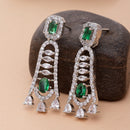 Rhodium-Plated Green American Diamond studded Classic Contemporary Drop Earrings