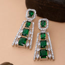 Rhodium-Plated Green American Diamond studded Contemporary Drop Earrings