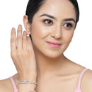 Rhodium-Plated Silver Toned White American Diamond Studded Kada Bracelet