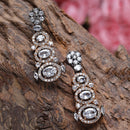 Rose Gold-Plated Gunmetal Toned White American Diamond studded Quirky Shaped Drop Earrings