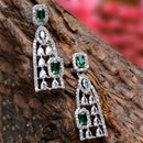 Rhodium-Plated Green American Diamond studded Classic Drop Earrings