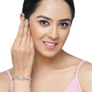 Rhodium-Plated Silver Toned Square  Pink American Diamond Studded Kada Bracelet