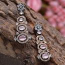 Rose Gold-Plated Gunmetal Toned Pink American Diamond studded Quirky Shaped Drop Earrings