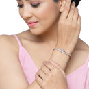 Rhodium-Plated Silver Toned Square  Pink American Diamond Studded Kada Bracelet