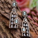 Rose Gold-Plated Gunmetal Toned Sea Green American Diamond studded Classic Drop Earrings