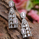 Rhodium-Plated Pink American Diamond studded Classic Drop Earrings