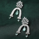Rhodium-Plated Sea Green American Diamond studded Quirky Handcrafted Drop Earrings