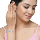 Rhodium-Plated Silver Toned Pink American Diamond Studded Bracelet