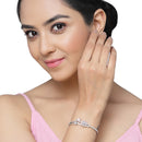 Rhodium-Plated Silver Toned Pink American Diamond Studded Bracelet