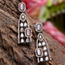 Rose Gold-Plated Gunmetal Toned Pink American Diamond studded Classic Drop Earrings