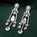 Rhodium-Plated White American Diamond studded Spiked Drop Earrings