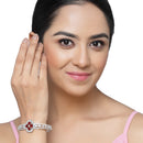 Rhodium-Plated Silver Toned  Red American Diamond Studded Bracelet