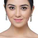 Rhodium-Plated Green American Diamond studded Classic Contemporary Drop Earrings