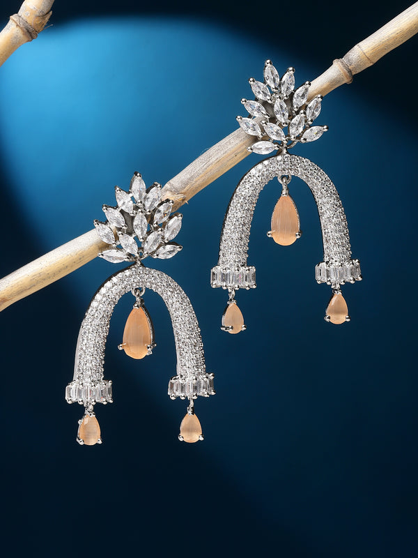 Rhodium-Plated Orange American Diamond studded Quirky Handcrafted Drop Earrings