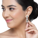 Rhodium-Plated Green American Diamond studded Classic Contemporary Drop Earrings
