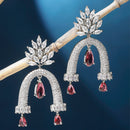 Rhodium-Plated Red American Diamond studded Quirky Handcrafted Drop Earrings