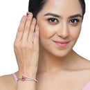 Rhodium Plated Silver Toned Flower Shaped Red American Diamond Studded  Bracelet