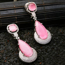 Rhodium-Plated Pink & White American Diamond studded Teardrop Drop Earrings