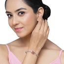 Rhodium Plated Silver Toned Flower Shaped Red American Diamond Studded  Bracelet