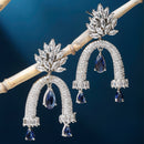 Rhodium-Plated Navy Blue American Diamond studded Quirky Handcrafted Drop Earrings