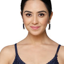 Rhodium-Plated Navy Blue American Diamond studded Rectangular Shaped Drop Earrings