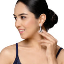 Rhodium-Plated Navy Blue American Diamond studded Rectangular Shaped Drop Earrings