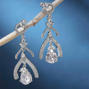 Rhodium Plated Quirky White American Diamond Contemporary Long Drop Earrings