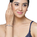 Rose Gold-Plated Black Toned Flower Shaped White American Diamond Studded  Bracelet