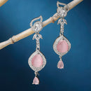 Rhodium-Plated Pink & White American Diamond studded Handcrafted Teardrop Drop Earrings