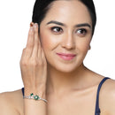 Rhodium-Plated Silver Toned Emerald Green American Diamond Studded Bracelet