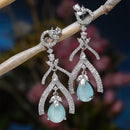 Rhodium Plated Quirky Sea Blue American Diamond Contemporary Long Drop Earrings