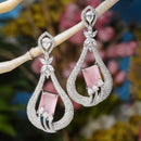 Rhodium-Plated Pink American Diamond studded Handcrafted Quirky Shaped Drop Earrings