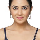 Rose Gold-Plated Gunmetal Toned White American Diamond studded Quirky Shaped Drop Earrings