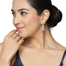 Rose Gold-Plated Gunmetal Toned White American Diamond studded Quirky Shaped Drop Earrings