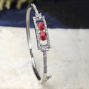 Rhodium-Plated Silver Toned Ruby Red American Diamond Studded Kada Bracelet