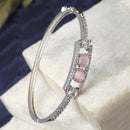Rhodium-Plated Silver Toned Round Pink American Diamond Studded Kada Bracelet