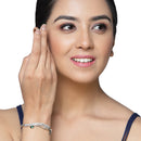 Rhodium Plated Silver Toned Emerald-Green Teardrop American Diamond  Stone Studded Kada Bracelet