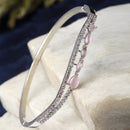 Rhodium-Plated Silver Toned Pink Teardrop Shape American Diamond Studded Bracelet