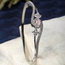 Rhodium Plated Silver Toned Round Pink American Diamond Studded  Bracelet