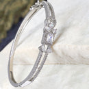 Rhodium Plated Silver Toned Square White American Diamond Studded Bracelet