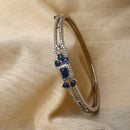 Rhodium Plated Silver Toned Square Royal Blue American Diamond Studded Bracelet