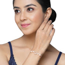 Rose Gold Plated American Diamond Studded Round & Halo Round Charm Adjustable Bracelet Combo Set of 2