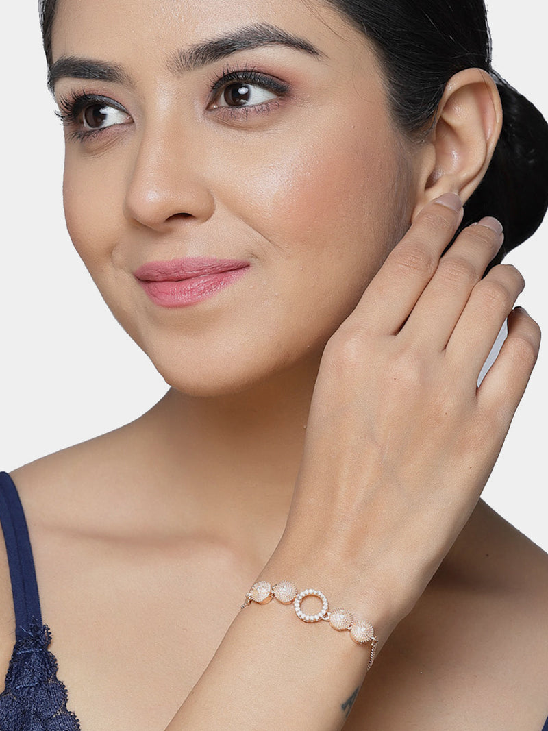 Rose Gold Plated Halo Star Charm Beaded & Floral Design Set Of 2 Adjustable Stackable Bracelets
