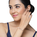 Rose Gold Plated Halo Star & Round Charm Beaded Set Of 2 Adjustable Stackable Bracelet