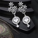 Rhodium-Plated White American Diamond studded Contemporary Drop Earrings