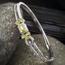Rhodium Plated Silver Toned Square Light Green American Diamond Studded Bracelet