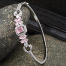 Rhodium-Plated Silver Toned Square Shaped Pink American Diamond Studded Bracelet