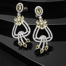 Rhodium-Plated Yellow & White American Diamond studded Floral Shaped Drop Earrings